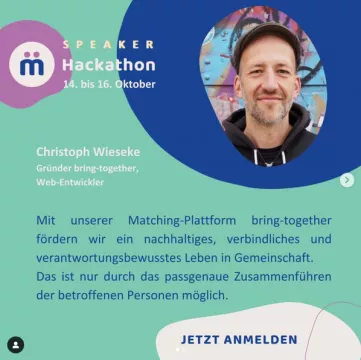 Christoph Wieseke stellt die Matching Plattform beim MINT Hackathon vor.
